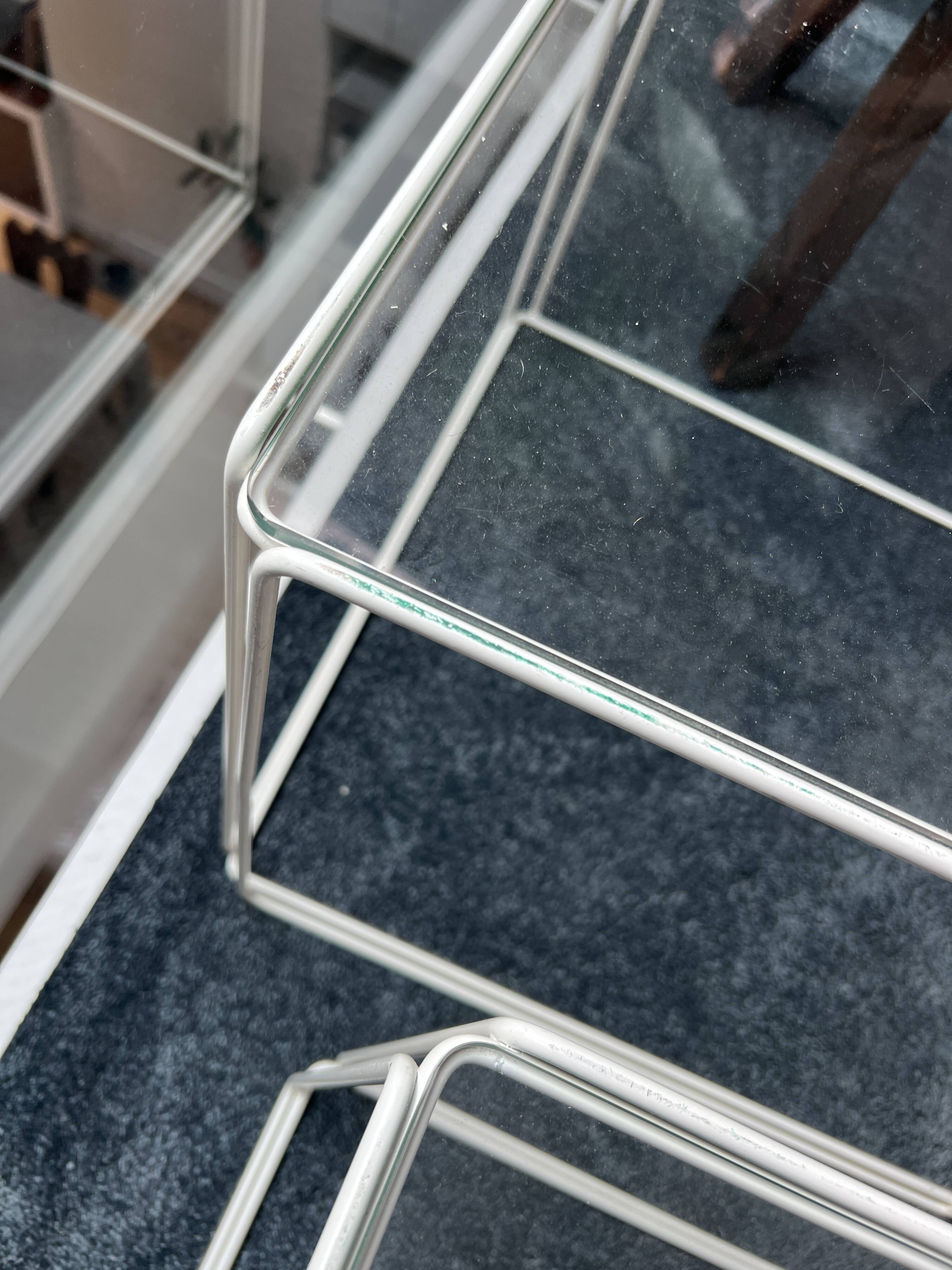 3 nesting tables by Max Sauze for Isocèle – 1970s – white metal & glass