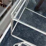 3 nesting tables by Max Sauze for Isocèle – 1970s – white metal & glass