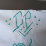 Green CP monogram linen sheet