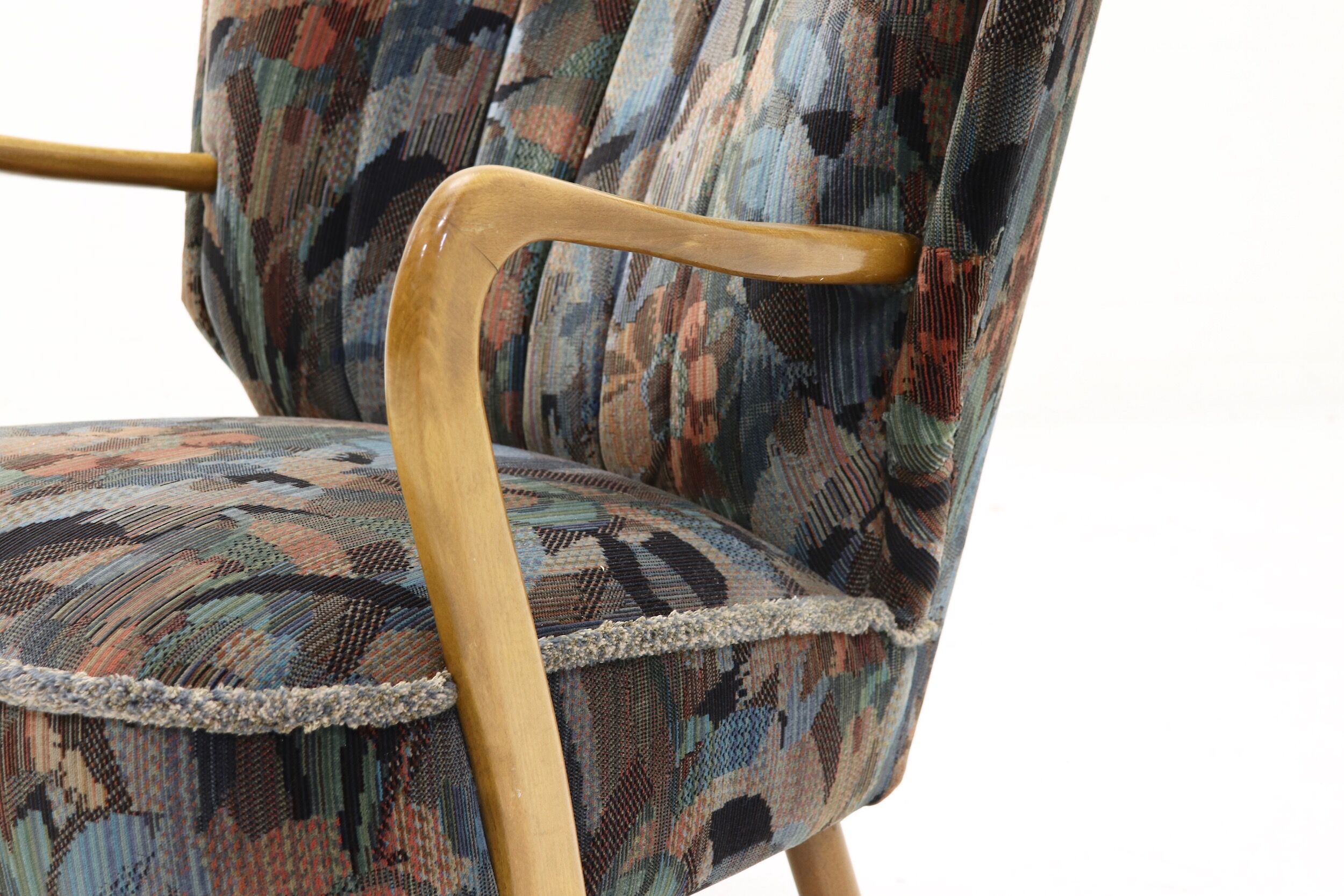 Set of 2 cocktail armchairs with floral upholstery 1950s