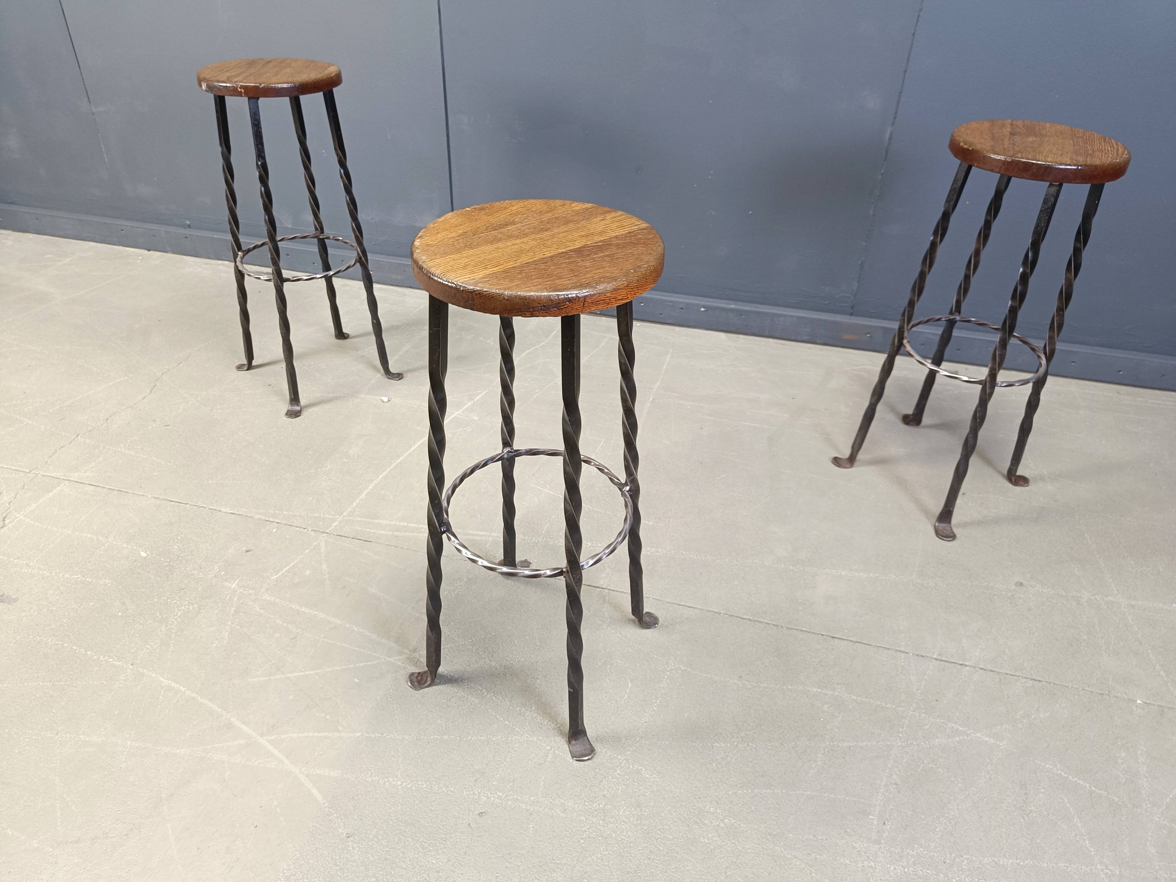 Vintage french wrought iron bar stools, 1960s - set of 3