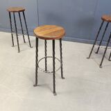 Vintage french wrought iron bar stools, 1960s - set of 3