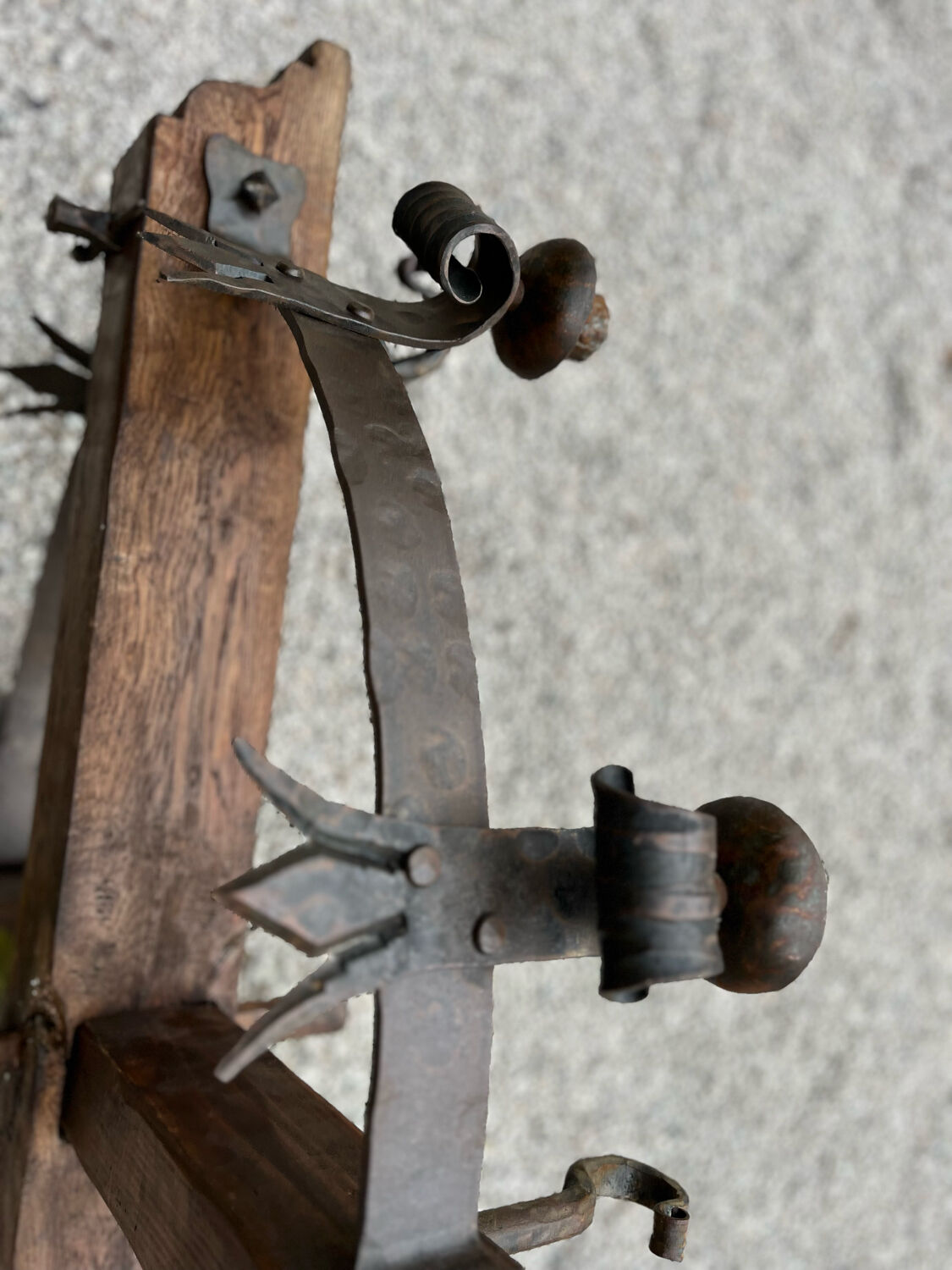 Castle chandelier in oak and cast iron 1950 60