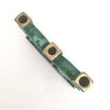 Candle holder 3 candles Art Deco green and gilded earthenware