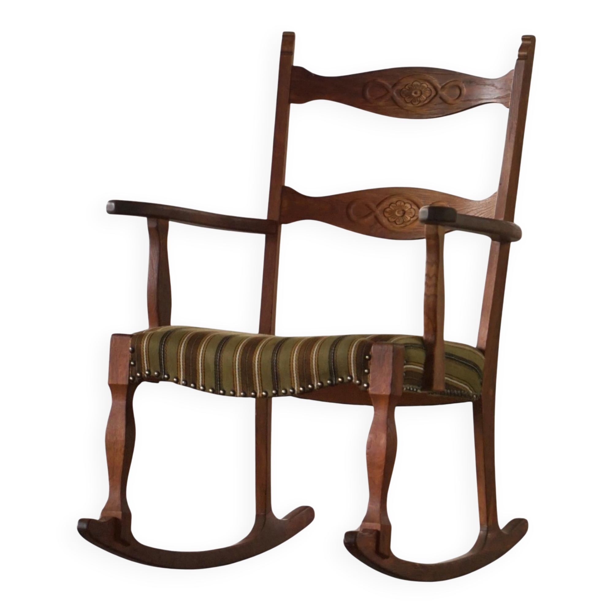 Chaise à bascule en Oak, modernité danoise du milieu du siècle, Henning Kjærnulf, 1960s