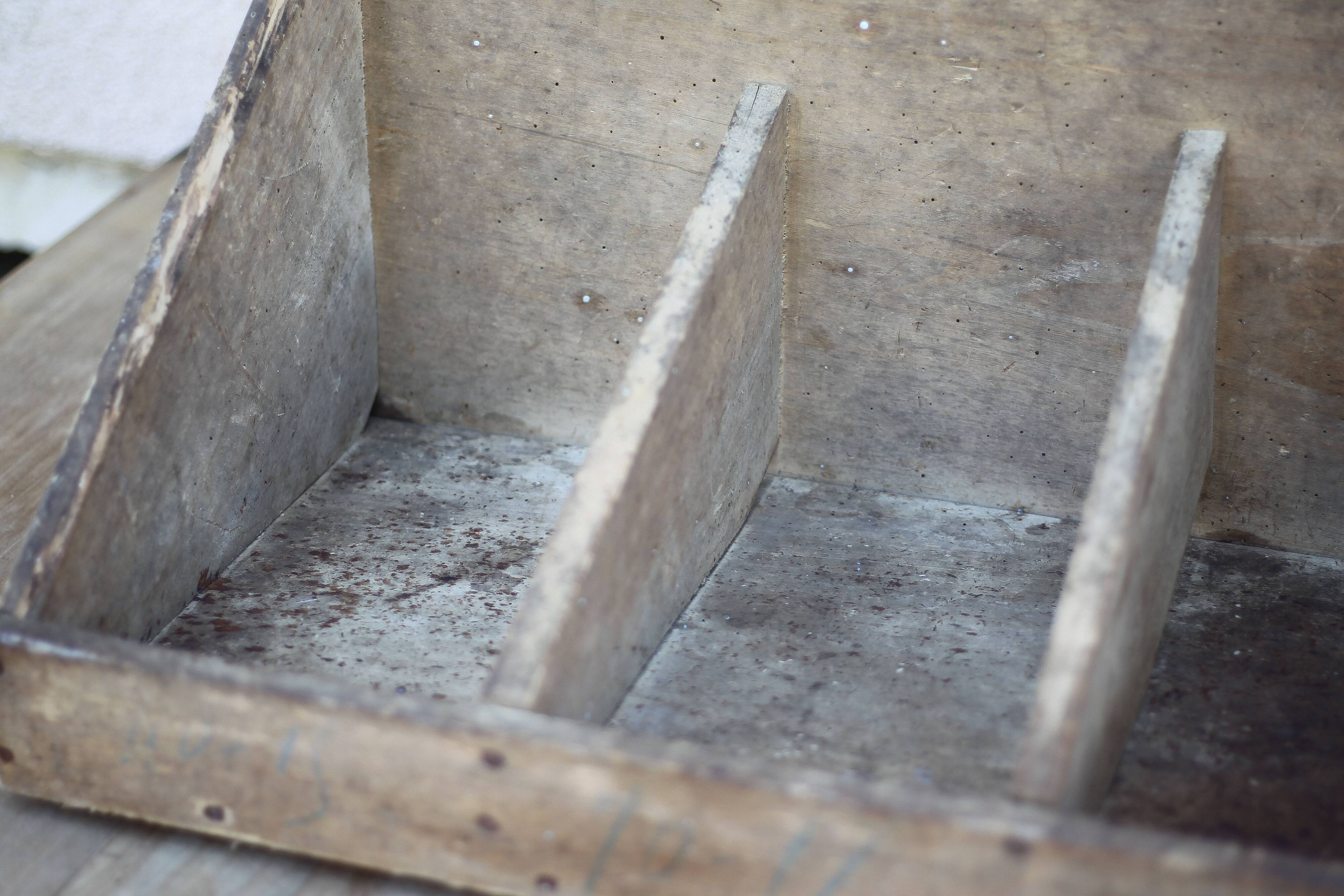 Wooden storage bin, vintage storage furniture, tool storage