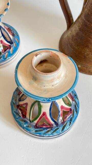 vintage handmade ceramic candle holders