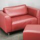 Wittmann Oversized Red Leather Lounge Armchairs and Ottoman, Austria