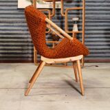 Czechoslovak shell armchair rattan wood fabric