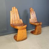 Pair of hand shaped teak chairs, 1970s