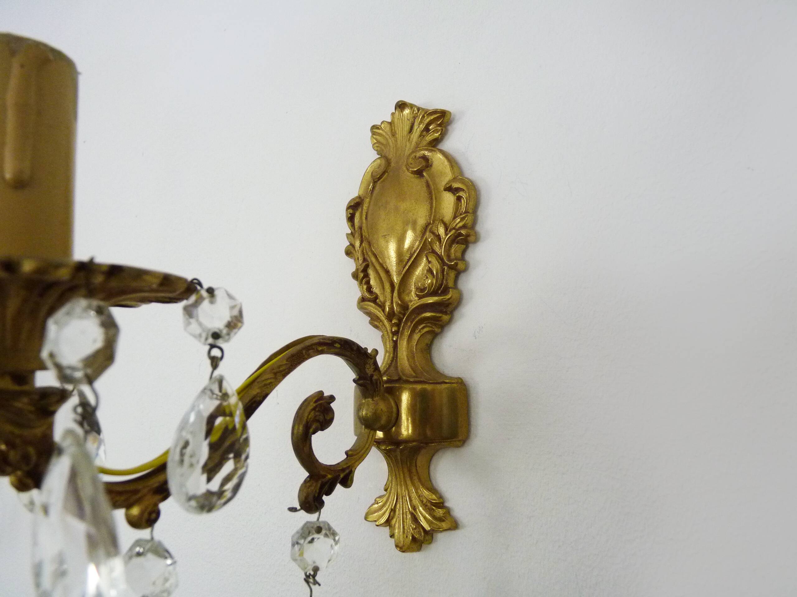 Pair of wall sconces in bronze and glass pendants from the 1970s.