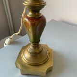 Ancienne lampe en céramique et laiton, globe verre de Clichy