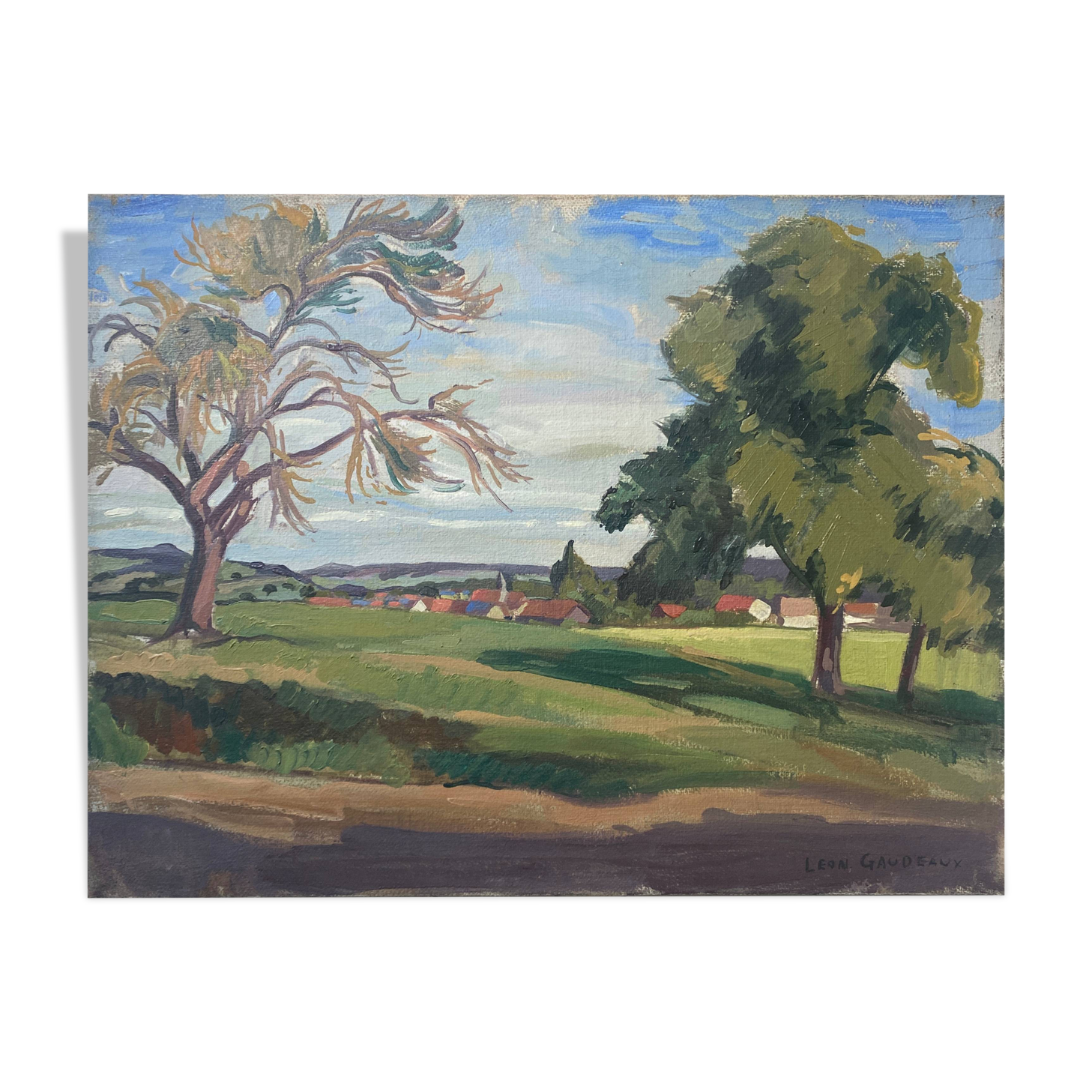 HST painting "Landscape in Jouy sur Eure" by Léon Gaudeaux (1893 / 1947)