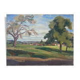 HST painting "Landscape in Jouy sur Eure" by Léon Gaudeaux (1893 / 1947)