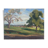 HST painting "Landscape in Jouy sur Eure" by Léon Gaudeaux (1893 / 1947)