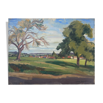HST painting "Landscape in Jouy sur Eure" by Léon Gaudeaux (1893 / 1947)
