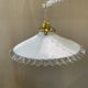 Pair of vintage pendant lights in opaline and transparent serrated edges
