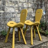 Chaises brutaliste ocre jaune 1960