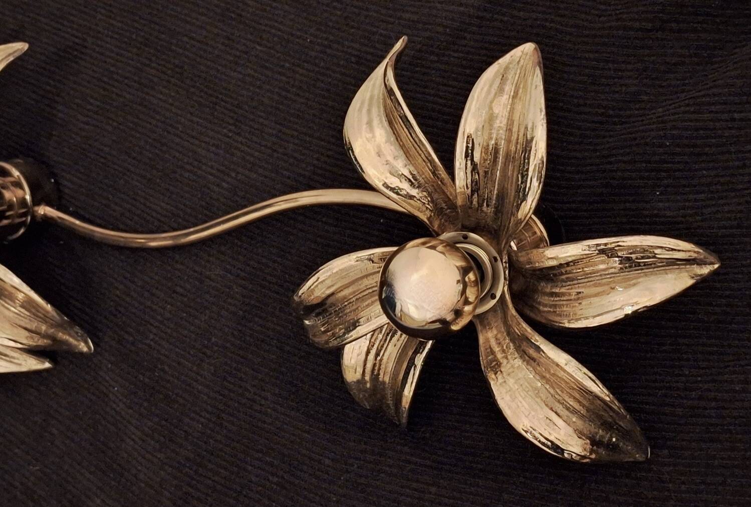 Brass organically shaped double wall or ceiling lights, 1970s