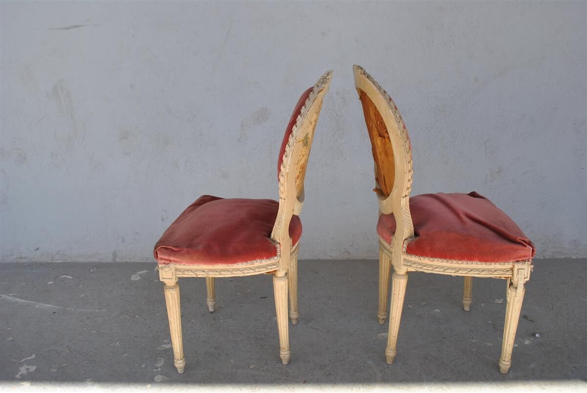 Pair of Louis XVI style cream lacquered chairs around 1900