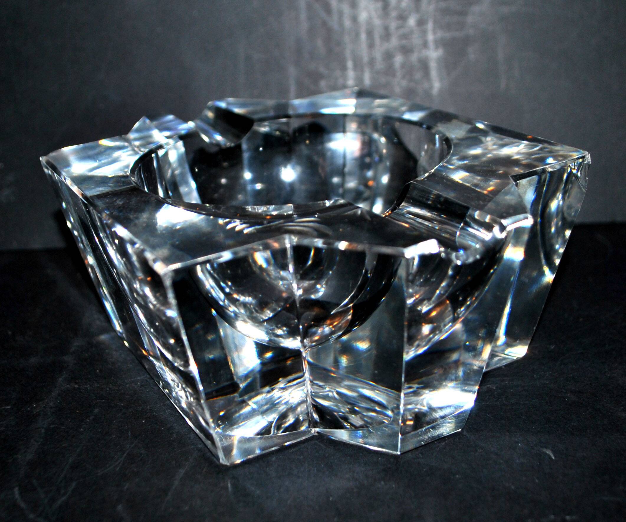 Saint-Louis DESIGN Modernist Crystal Ashtray with Label
