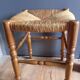 Turned wood stool, straw seat, vintage countryside