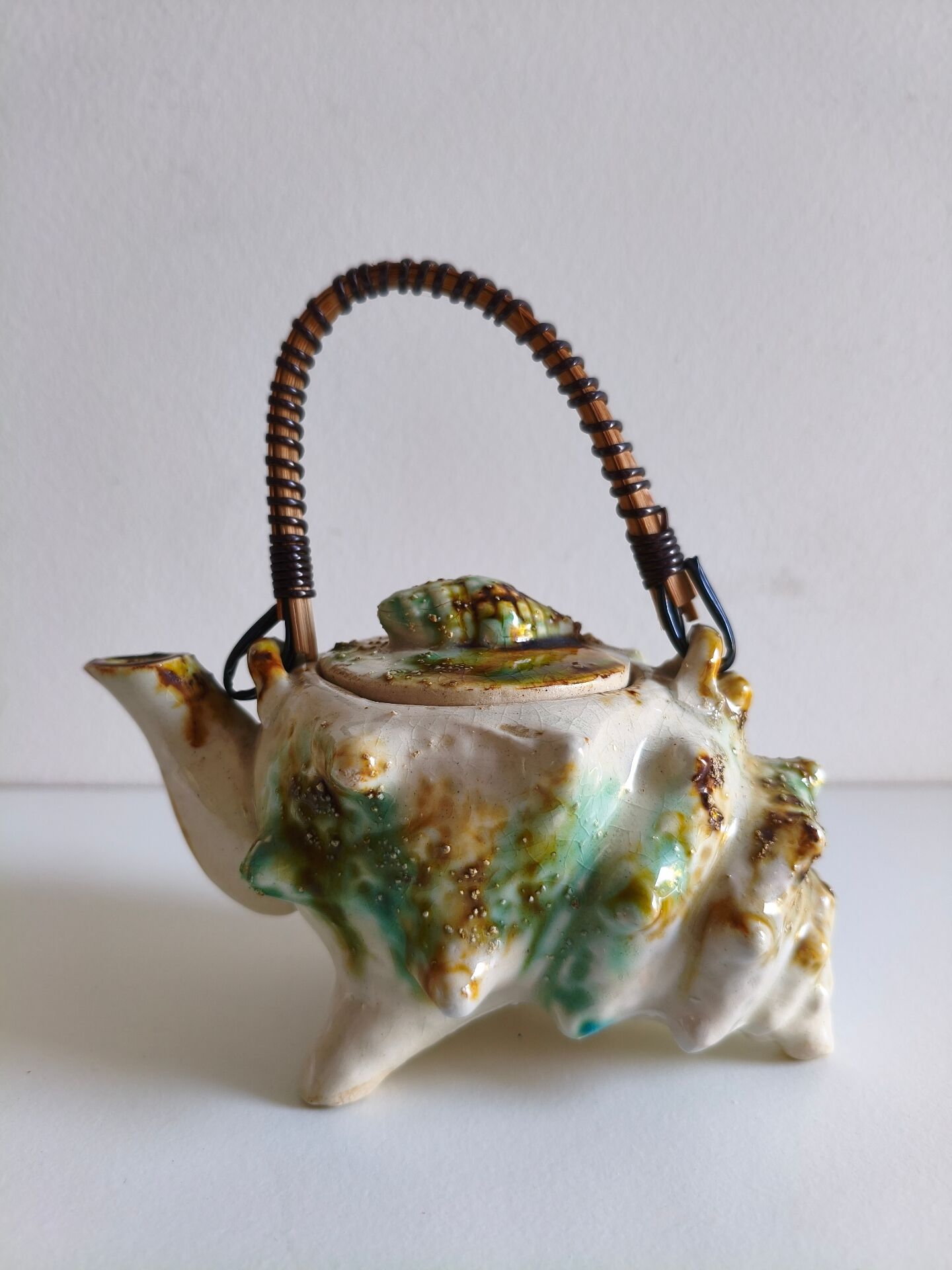 Wabi-sabi teapot in glazed ceramic