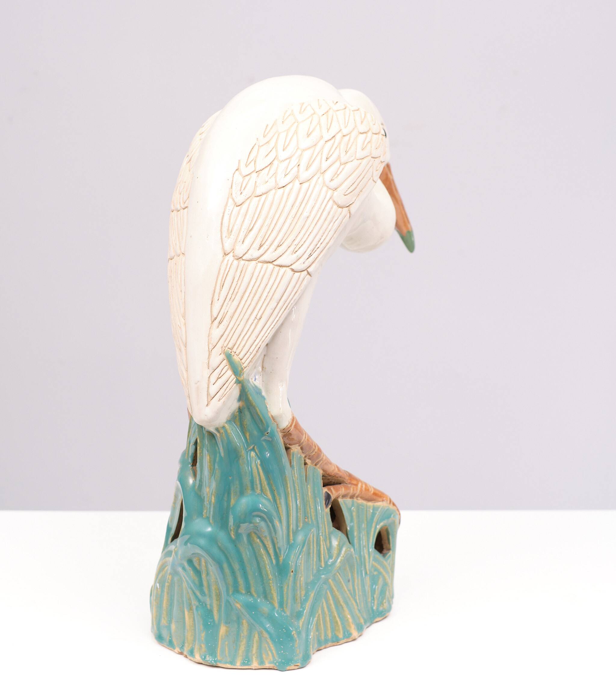 Large Vintage Ceramic Heron Bird Sculpture 1970s