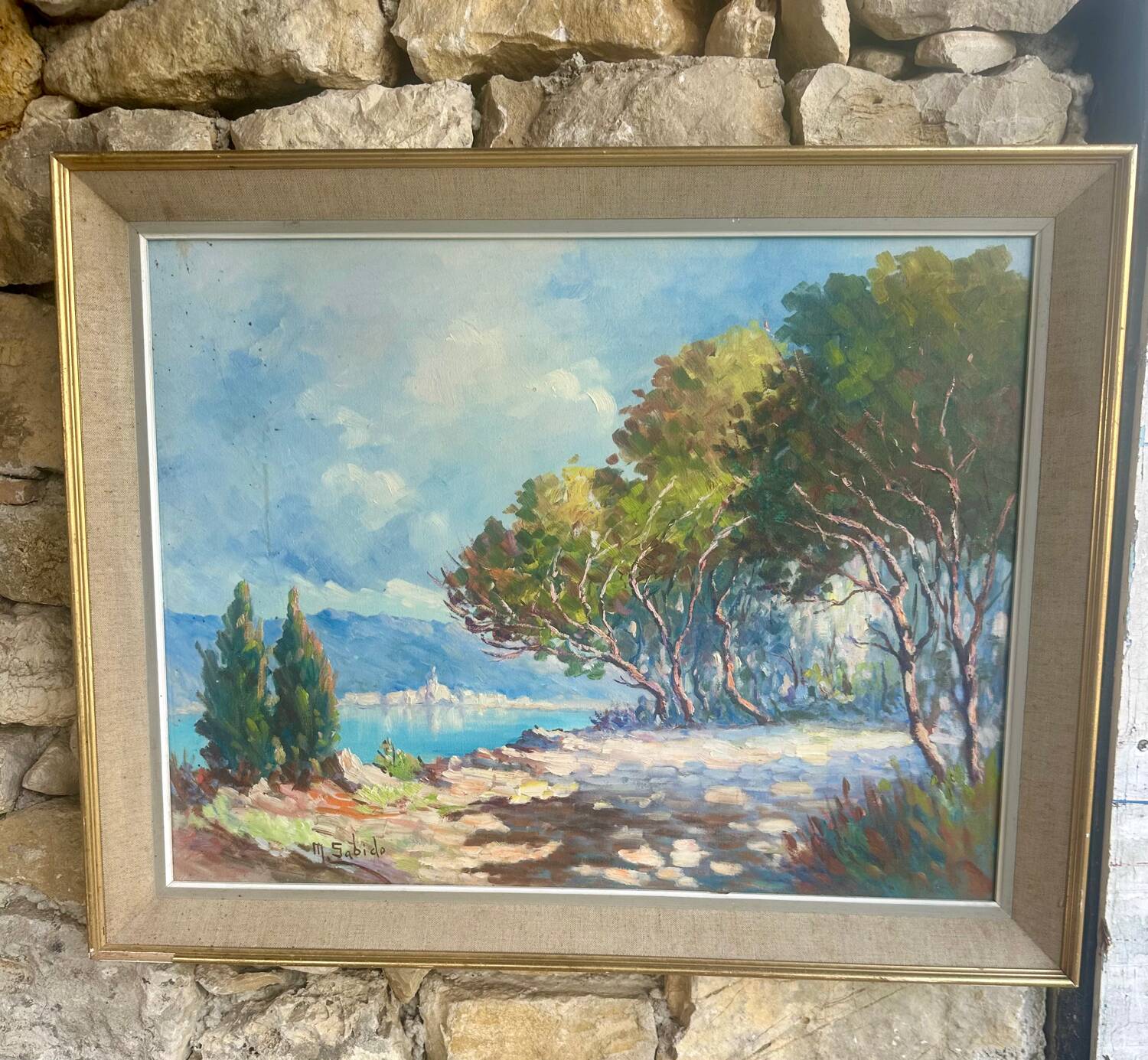 Mediterranean Landscape Painting Signed by Mr. Sabido