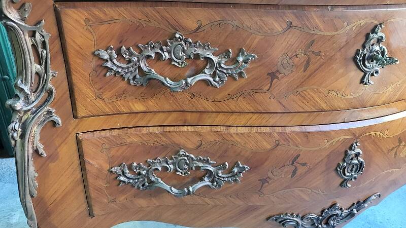 ROSEWOOD COMMODE WITH 2 DRAWERS AND OCHRE MARBLE TOP