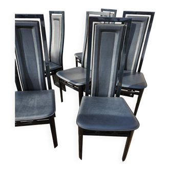 6 chaises de salle à manger italiennes en bois laqué et cuir A SIBAU