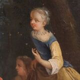 Antique French painting of children playing from the 18th century