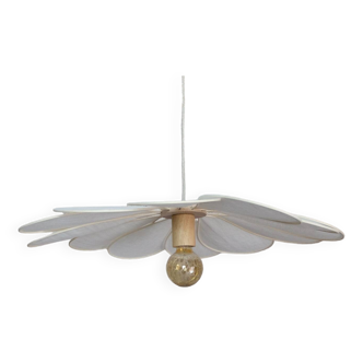 12-petal flower pendant in rattan and white linen