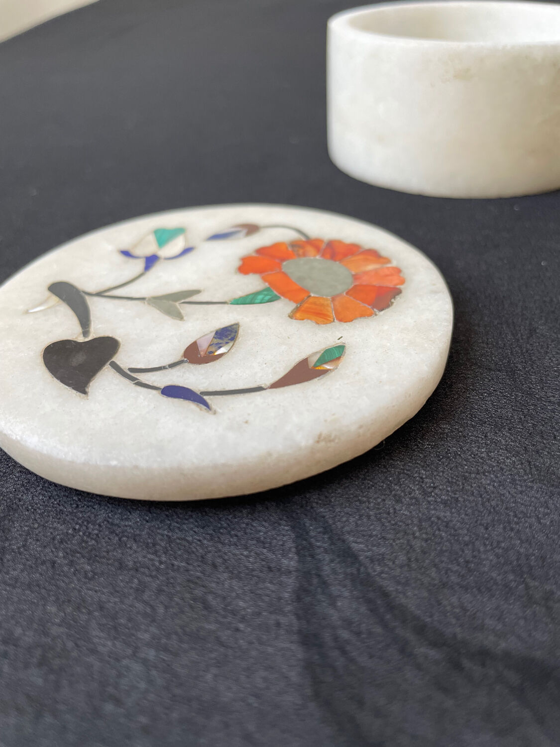Marble box with inlaid stone