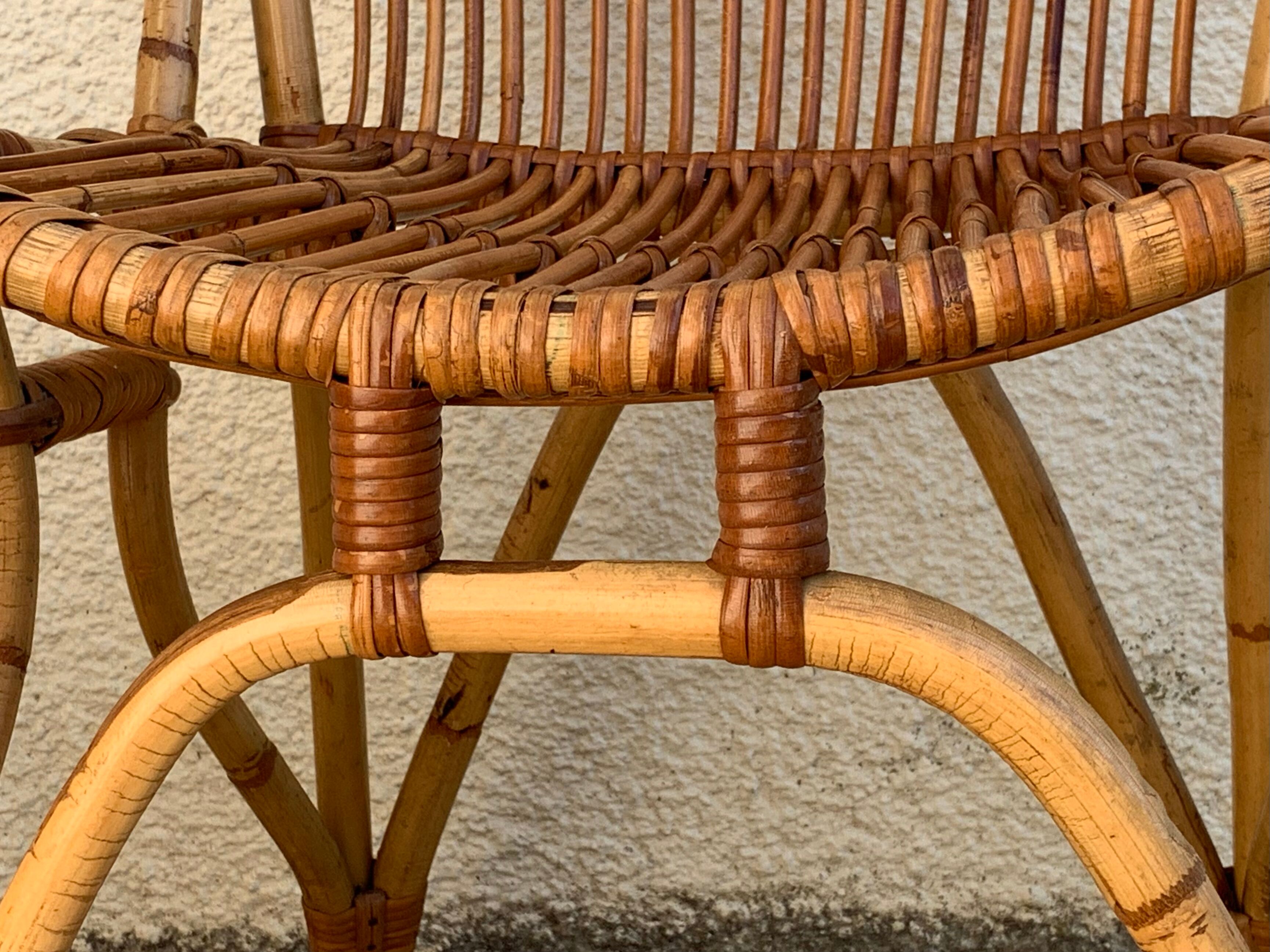 Chair and armchair in vintage rattan 1950