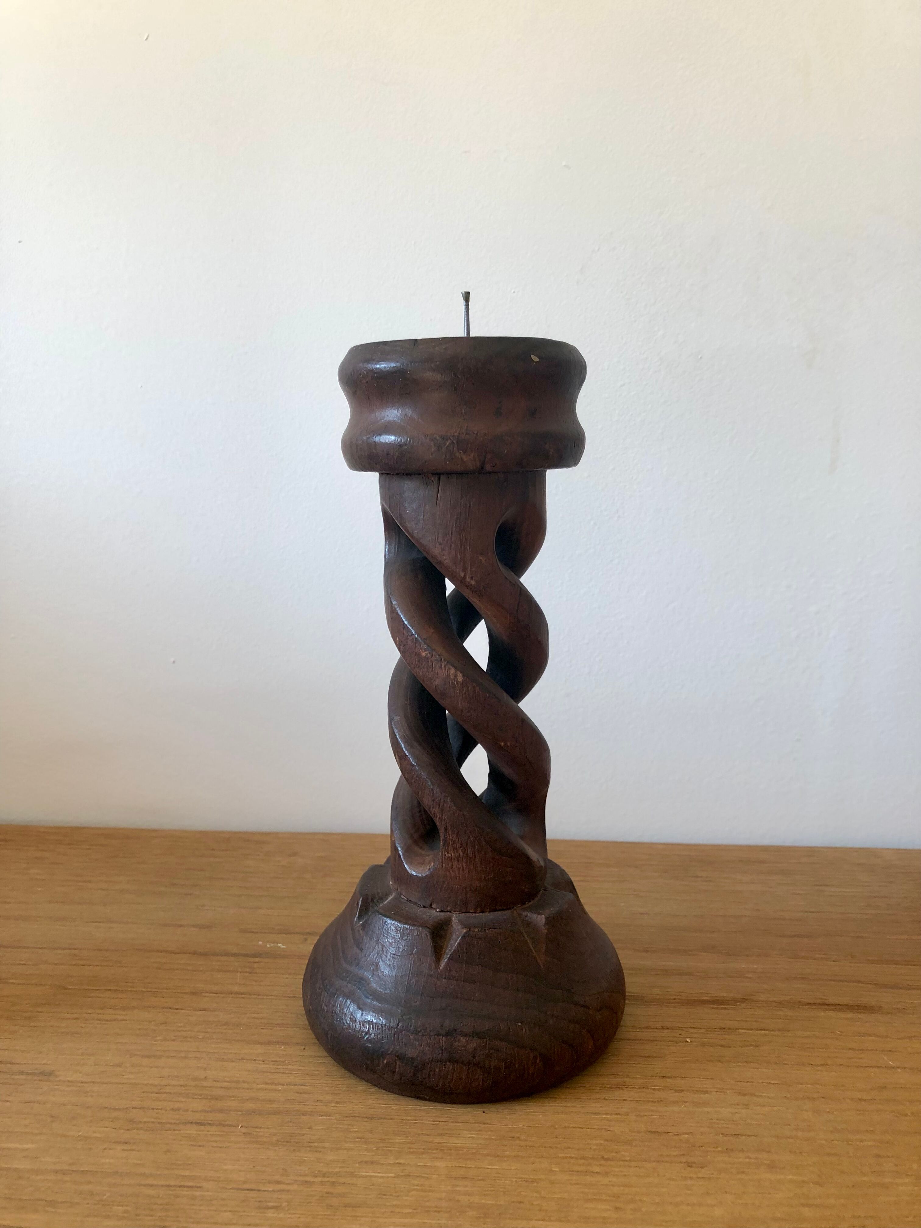 Twisted wooden candle holder