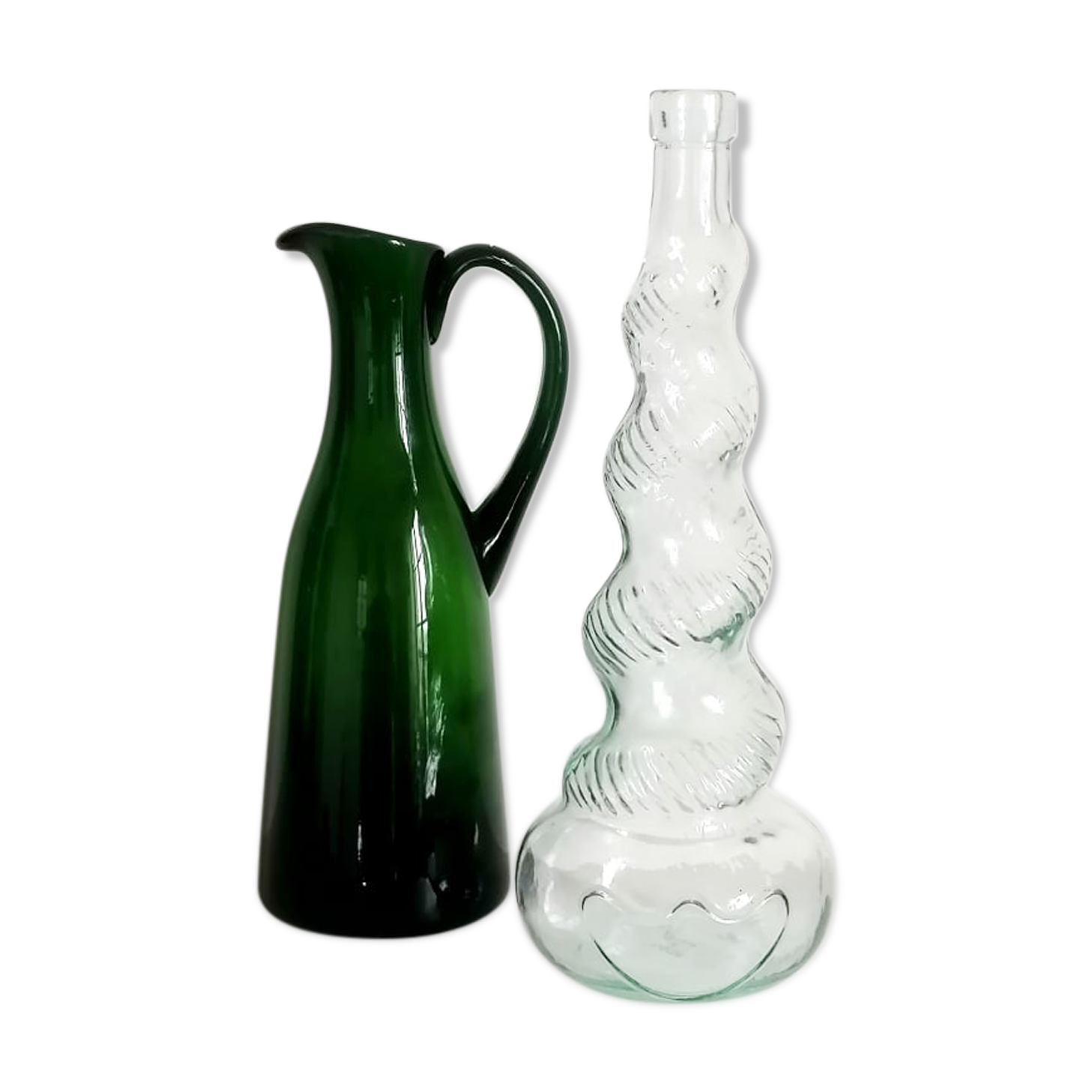 Duo of vintage Empoli glass decanters