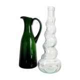 Duo de carafes en verre Empoli vintage