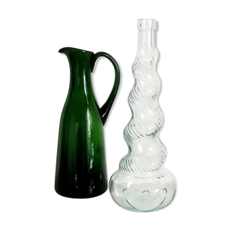 Duo of vintage Empoli glass decanters