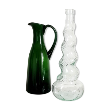 Duo of vintage Empoli glass decanters