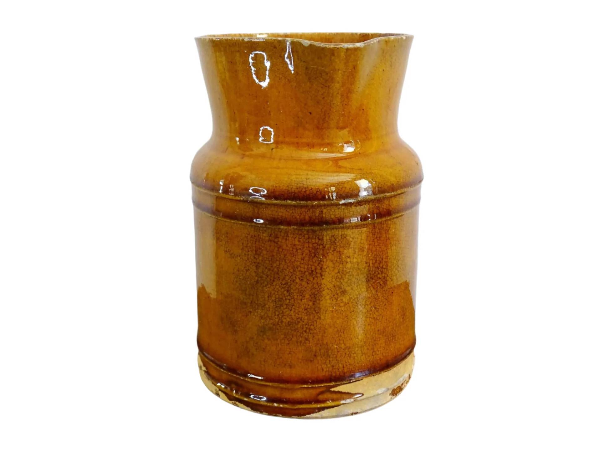 Pichet ancien en faïence française à glaçure orange