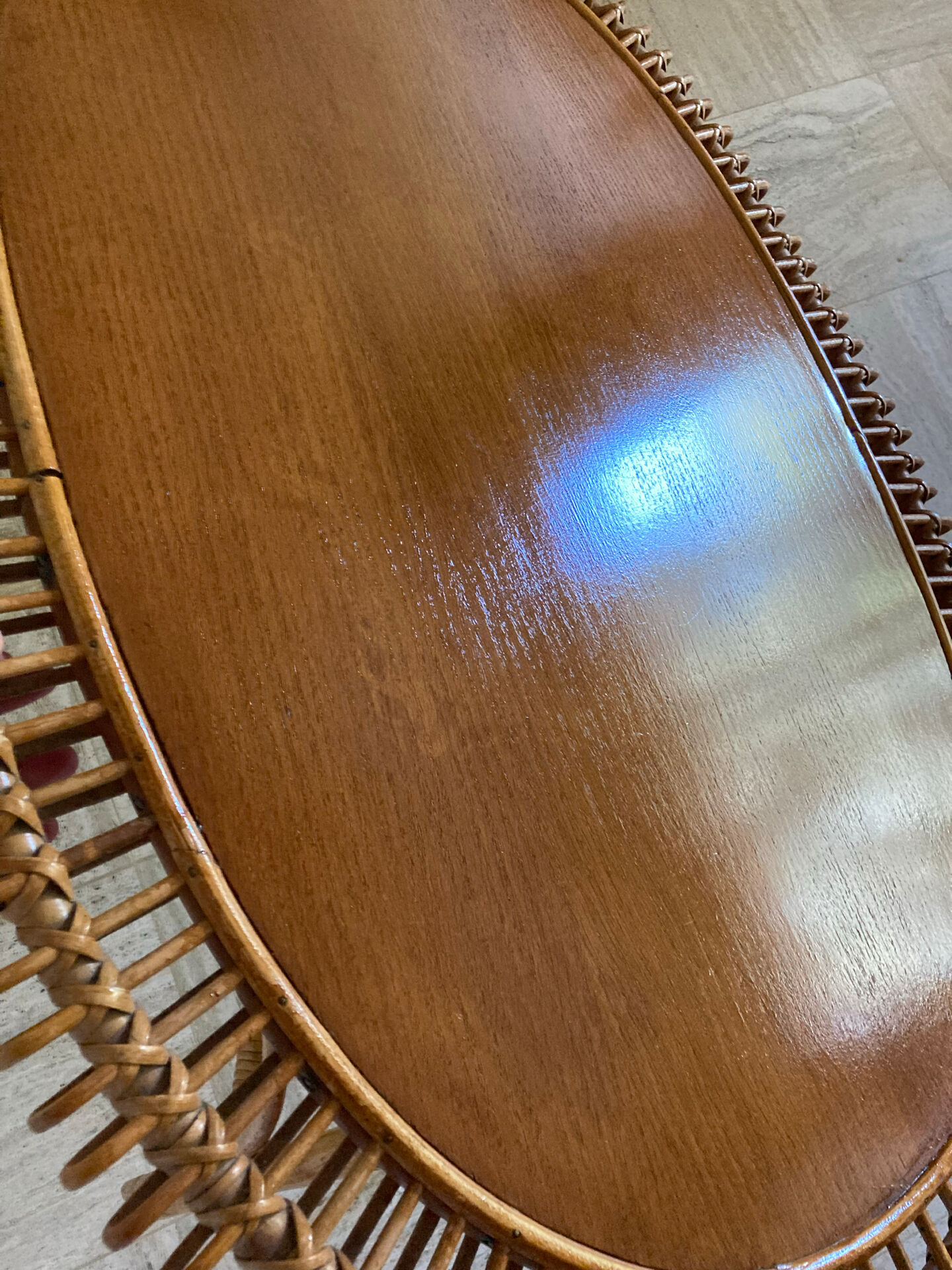 Vintage sun rattan oval coffee table
