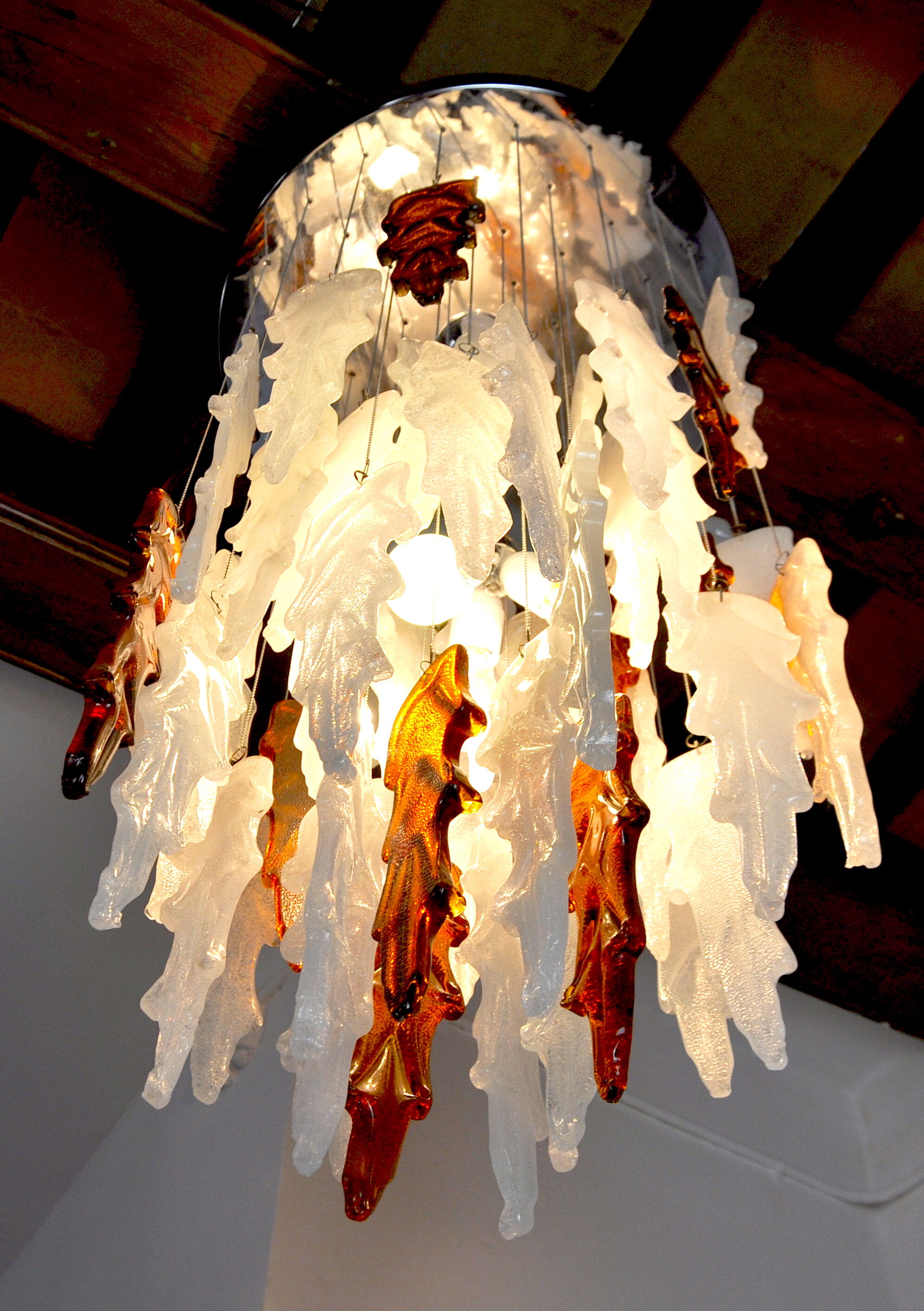 Two-tone waterfall chandelier Poliarte by Albano Poli, Murano, 1970, Italy