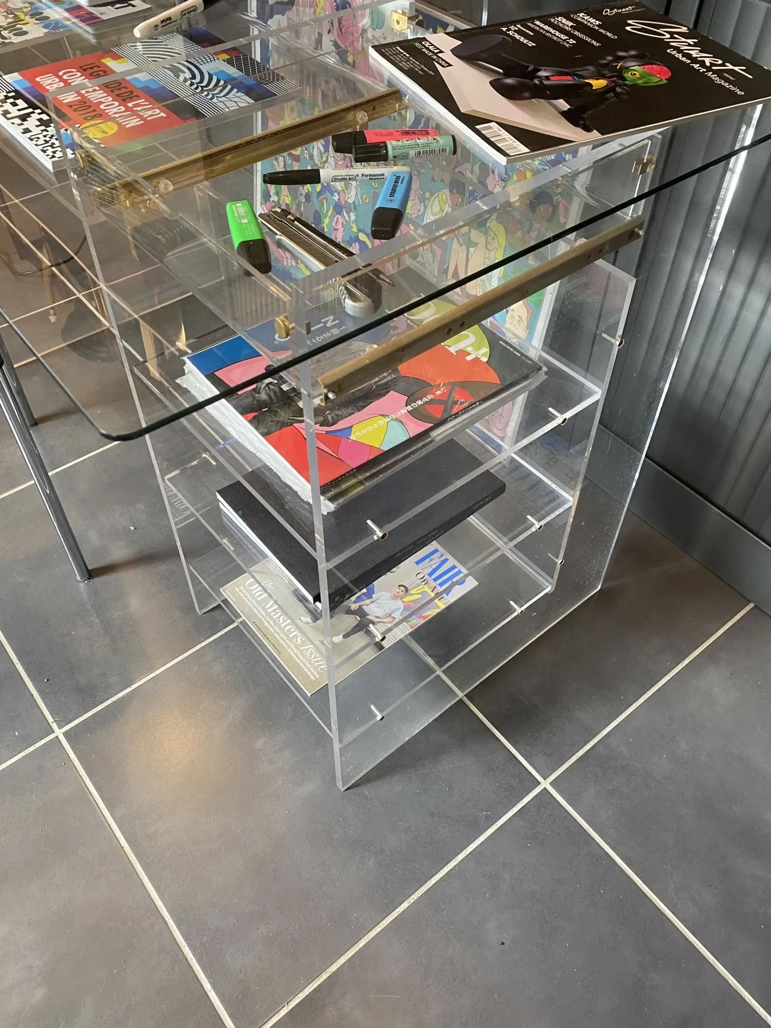 Plexiglass desk Altuglas plexi glass table David Lange vintage 70s