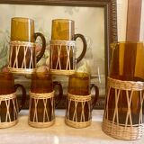Amber glass and wicker lemonade set