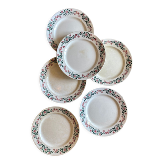 Lot de 6 assiettes plates anciennes modèle Cécile de HBCM