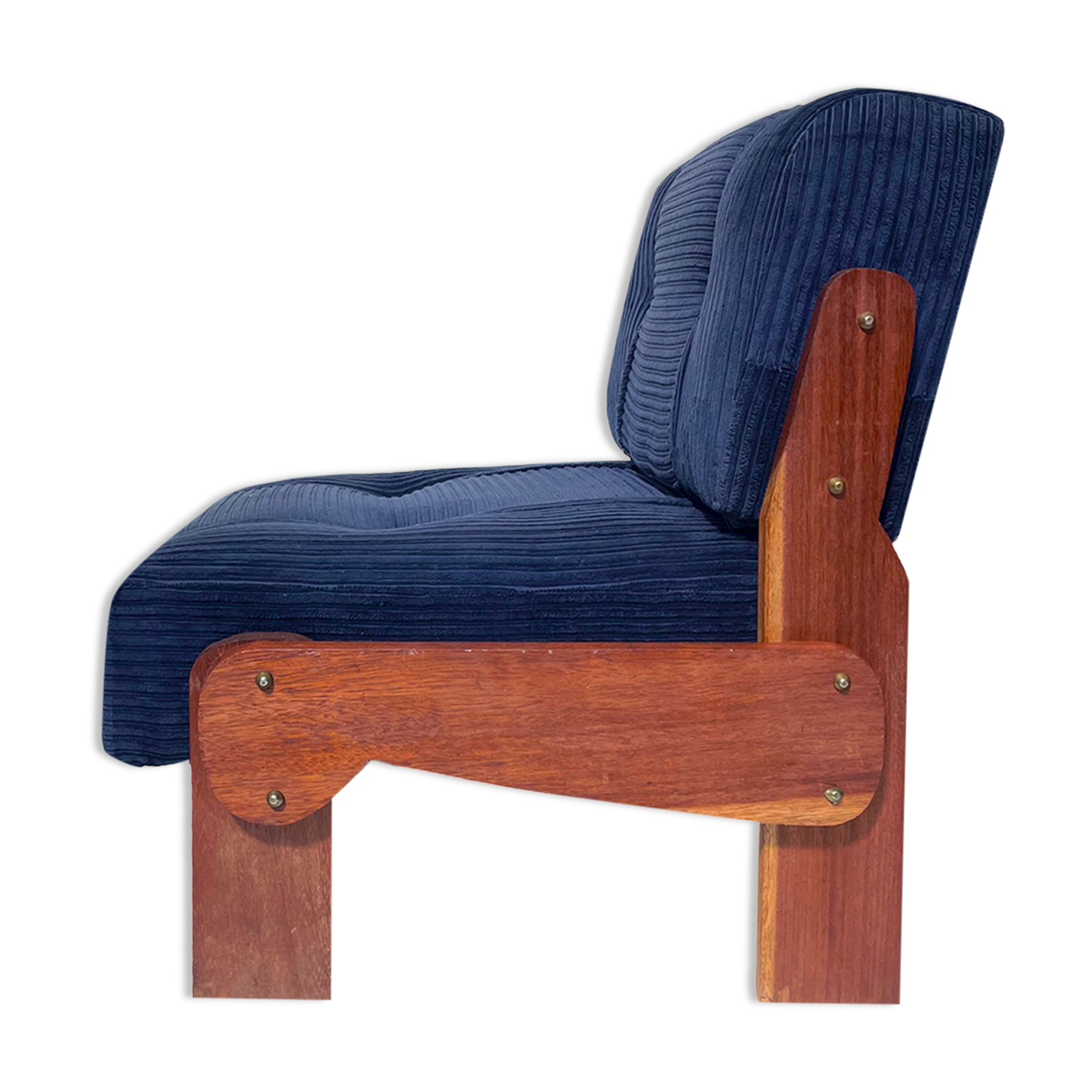 Blue corduroy and solid wood heater
