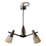 Vintage chandelier in chrome metal, steel and molded glass -3 branches