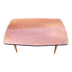 Table basse vintage en hêtre blond, plateau rectangulaire 120 x 50 cm, pieds fuselés