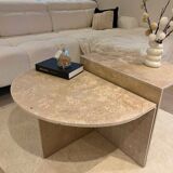 Half-moon travertine coffee table
